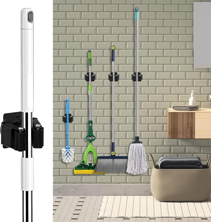 24 Pack Broom and Mop Holder Wall Mount, Hanging Clamp Clip Hanger Utility Rack - Image 5
