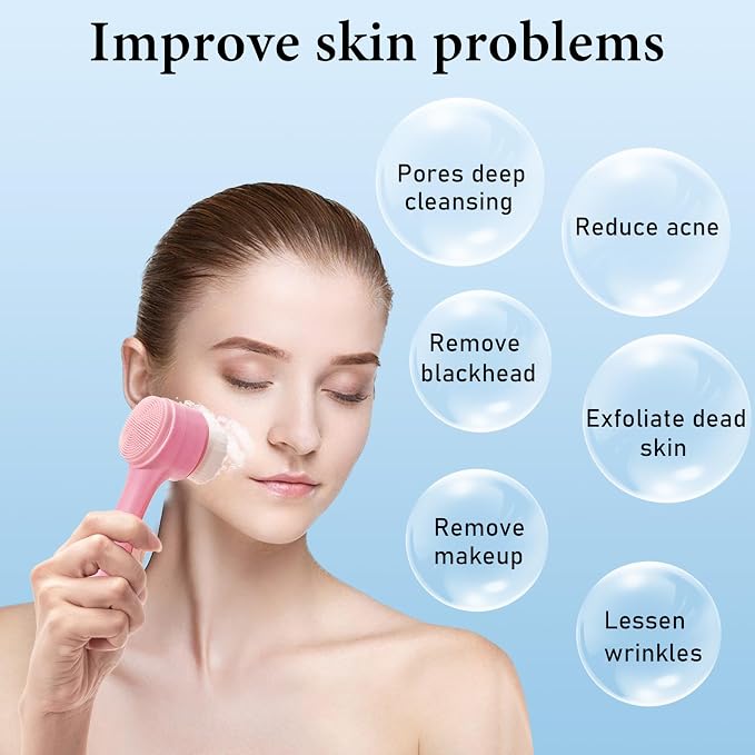 Face Brush 2 in 1, Silicone Facial Cleansing Exfoliating Brush Soft Bristles - Image 4