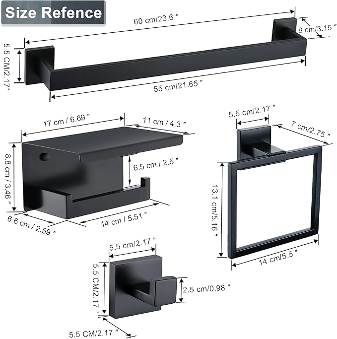 Bathroom Towel Bar Holder Sets Matte Black 4-Piece Bathroom Hardware Set - Image 5