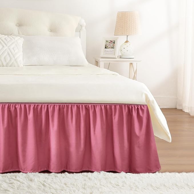RIMELA Dusty Red Bed Skirt King Size 18 Inch Drop, Wrap Around Elastic Bedskirt, Dust Ruffle for Adjustable Bed Base Machine Washable Easy to Install Bed Skirts
