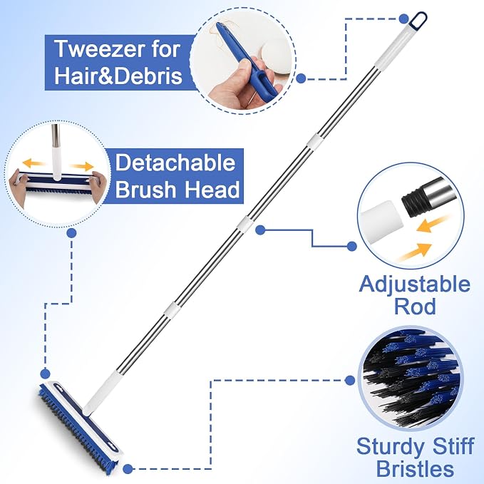 4-in-1 Floor Scrub Brush with Long Handle V-Shaped Crevice Brush Floor Scrubber - Image 5