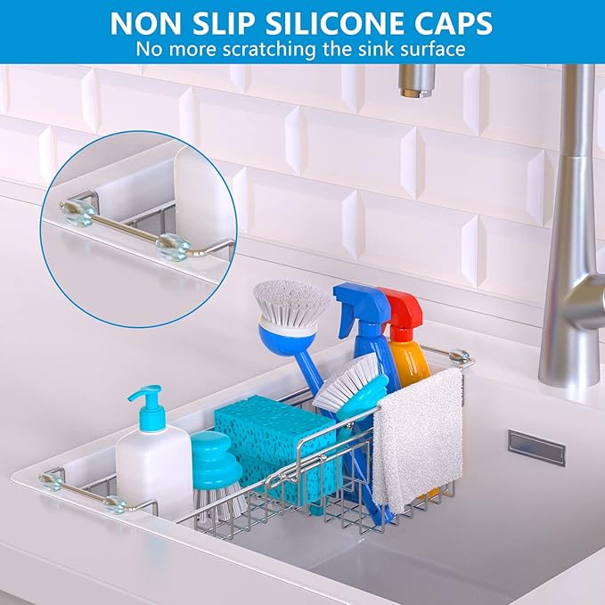 Over The Kitchen Sink Caddy Sponge Holder Organizer Drying Rack Expandable - Image 7
