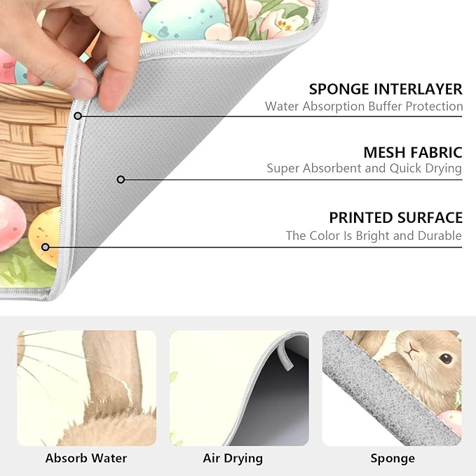 Cute Easter Bunny Rabbit Eggs Dish Drying Mat - Image 3