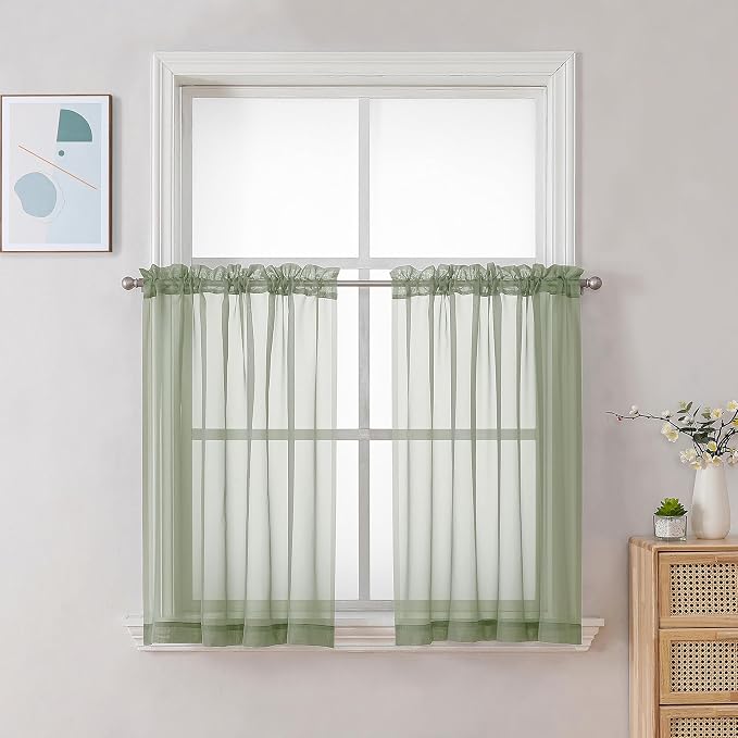 Chyhomenyc Sheer Curtains Tiers 42W x 24L Inches 2 Pieces Set, Light Filtering by Chyhomenyc