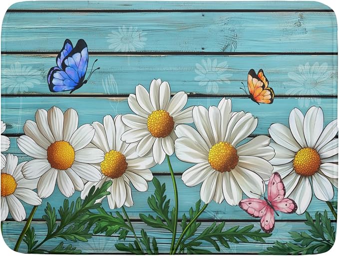 Spring Summer Daisy Flowers Dish Drying Mat by Kawani
