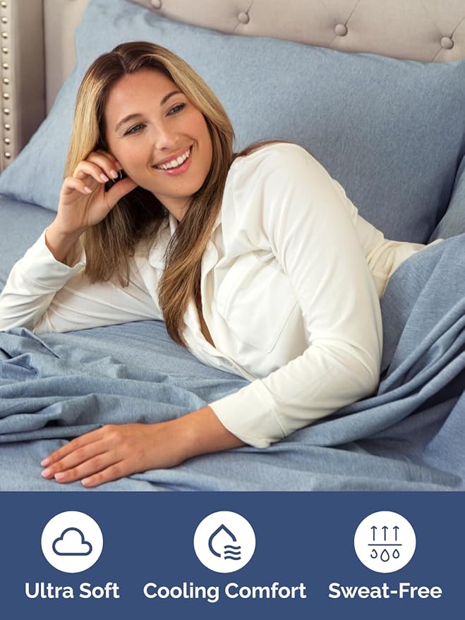 Extra Deep Queen Fitted Sheet - Hotel Luxury Single Fitted Sheet Only - Easily Fits 18 inch to 24 inch Mattress - Ultra Soft, Wrinkle Free w/Extra Deep Pockets - Breathable & Comfy - Heathered Blue