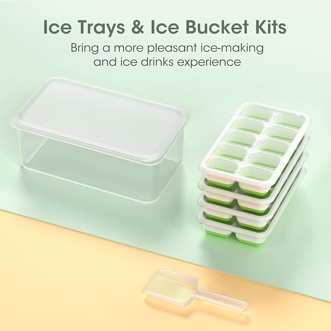 DOQAUS Ice Cube Tray with Lid and Bin, 4 Pack Silicone Plastic Ice Cubes Trays - Image 8