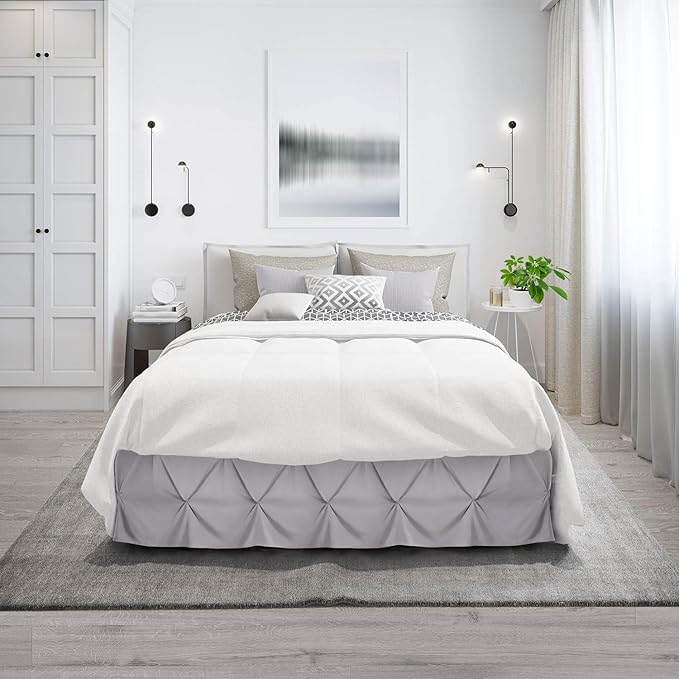 Nestl Grey Lavender Bed Skirt Full Size, Pinch Pleat Full Bed Skirt, 14" Inch Drop Full Bedskirt, Hotel Quality Grey Lavender Bed Skirts, Premium Microfiber Grey Lavender Full Bed Skirt