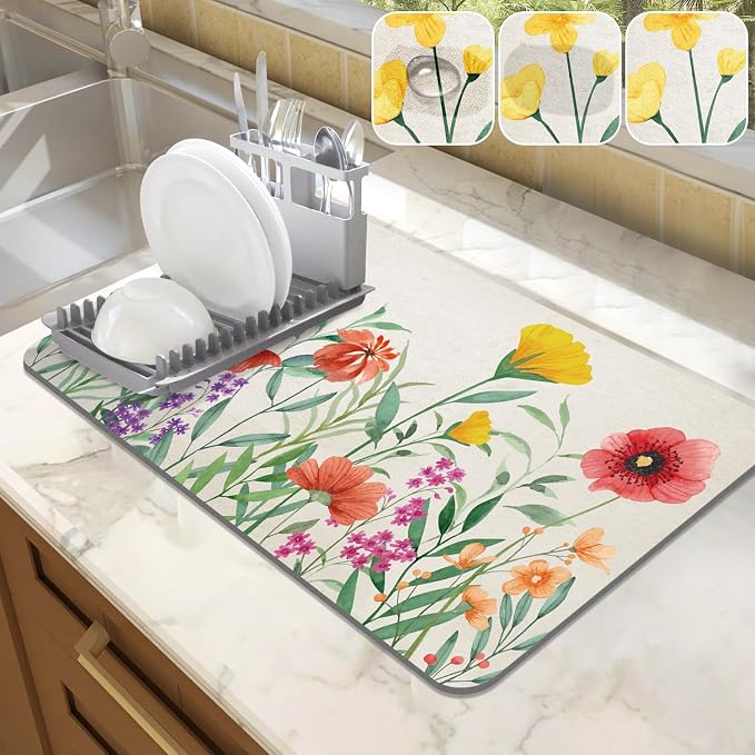 LOKHOM Dish Drying Mat for Kitchen Counter, Dish Drainer Rack Mat for Kitchen by LOKHOM