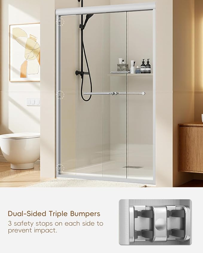 Shower Door 44-48'' W x 72'' H Semi-Frameless & Double Sliding, 1/4 inch - Image 4
