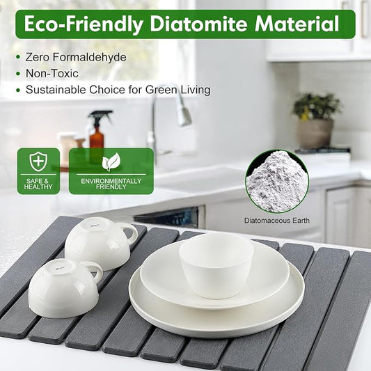 Stone Dish Drying Mat for Kitchen Counter | Diatomaceous Earth Water Absorbing - Image 2