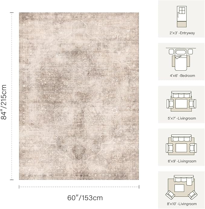 2x3 Beige Brown Entryway Rug, Small Neutral Area Rugs - Image 2