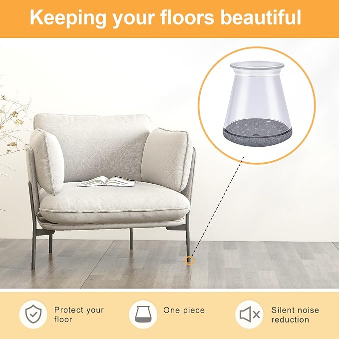 32 Pcs Chair Leg Protectors for Hardwood Floors, Silicone Felt Furniture Leg - Image 6