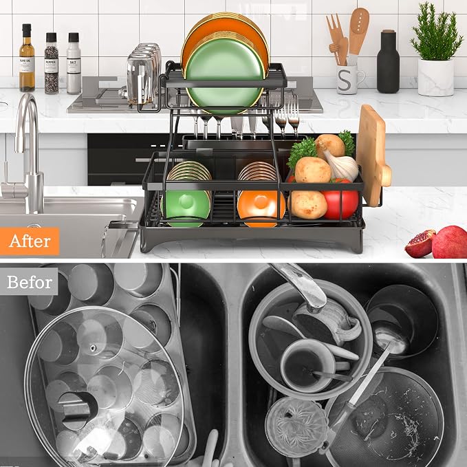 Godboat Dish Drying Rack, 2-Tier Dish Rack - Image 3