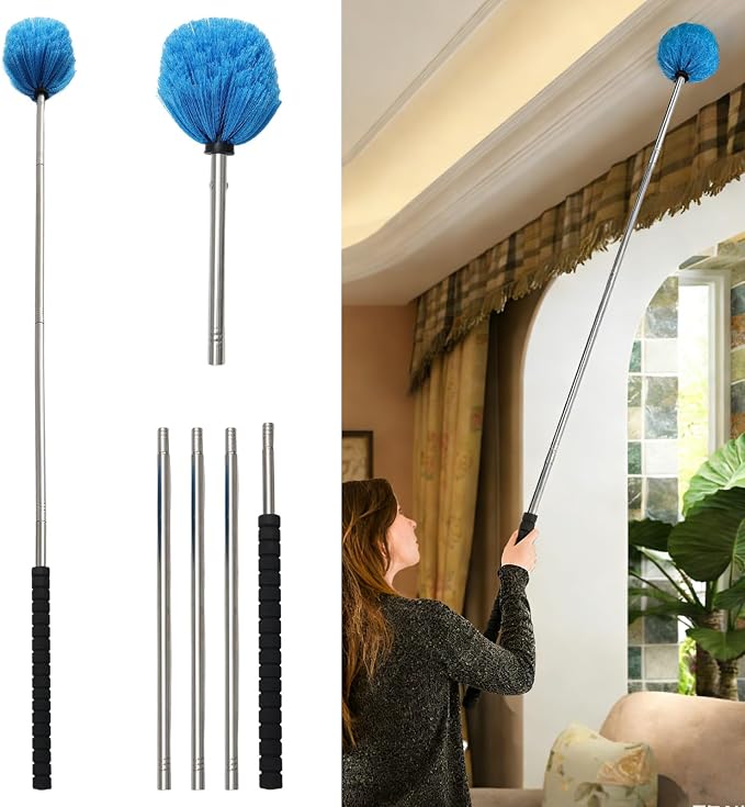 Cobweb Duster Brush with Extension Pole, Lightweight 5ft Long Spider Web by DAKEPOLE