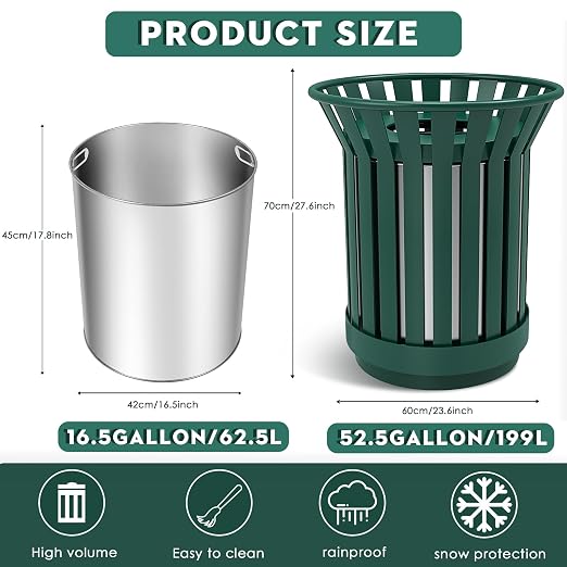 Round Heavy Duty Outdoor Trash Can, Large Metal Slatted Garbage Can - Image 2