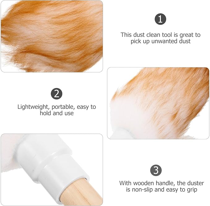 Lambswool Duster with Wood Handle, Small White Fiber Duster - Image 3