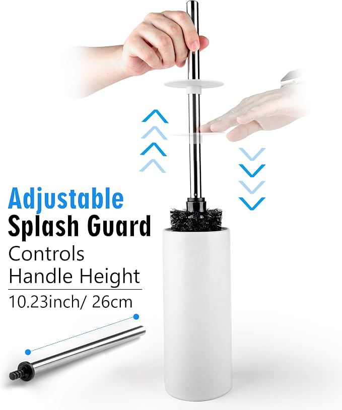 Matt White Ceramic Toilet Brush and Holder Set, Durable Bristles Non Scratch - Image 4