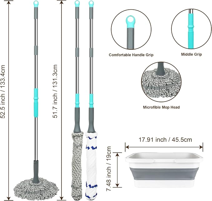 Self Wringing Mop with Bucket- Easy Squeeze Twist Mop with 52.5 Inch Long Handle - Image 2