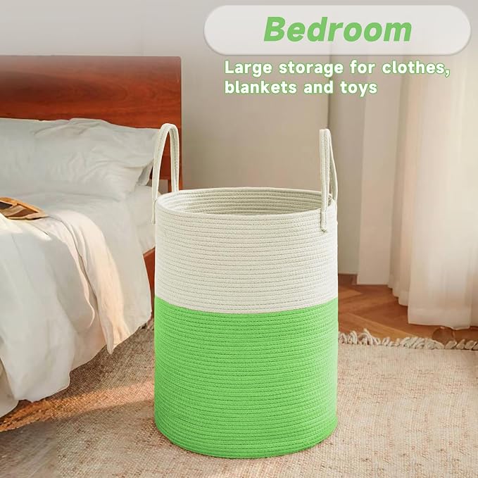 Large Woven Laundry Basket Hamper, 100L Cotton Rope Storage Bin - Image 4