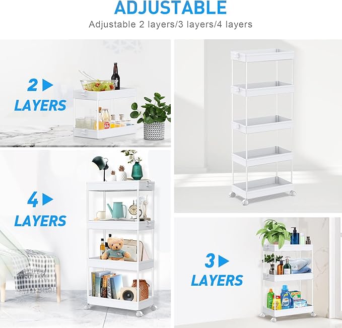 SPACEKEEPER 5-Tier Storage Cart Organizer Rolling Utility Cart, Mobile Shelving - Image 3
