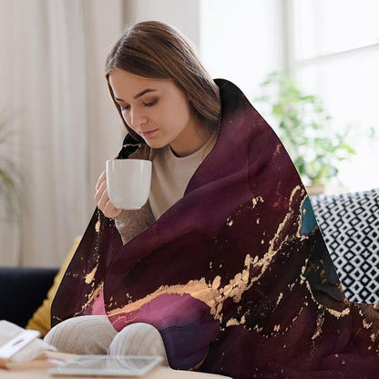 Modern Marble Blanket, Abstract Luxury Baroque Golden Purple Blue Stone Veins Pattern Soft Warm Cozy Plush Flannel Covers for Livingroom Bedroom Couch Chair Camping Travel Home Decor Tapestry 40x50in