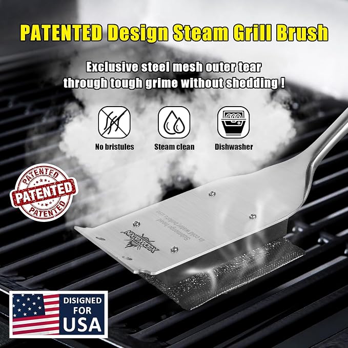 Grill Brush Bristle Free, with 5 BBQ Replacement Head, Stainless Steel Grates - Image 2
