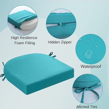 idee-home Outdoor Chair Cushions Set of 2, Thick 17" x 17" x 3" Patio Chair Cushions for Outdoor Furniture Waterproof with Ties, Seat Cushion, Patio Chair Pads Dining Chair Blue