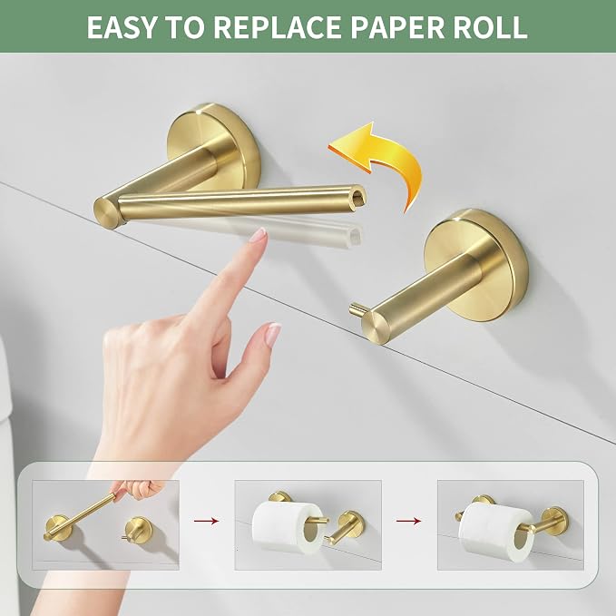 Gold Toilet Paper Holder, Bathroom Toilet Paper Roll Holder Brushed Gold TP - Image 3