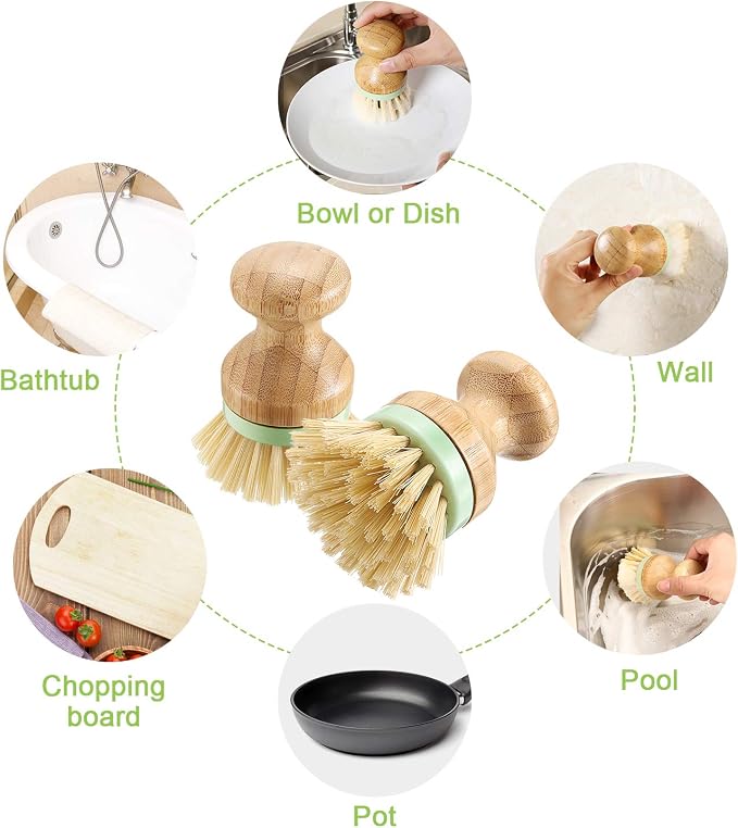 4 Pieces Bamboo Dish Scrub Brush - Image 7