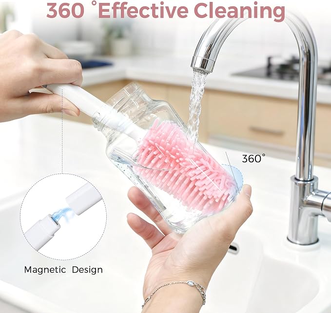 Baby Bottle Brush Set, 8 in 1 Magnetic Design Cleaner Bottle Brush Kit - Image 3