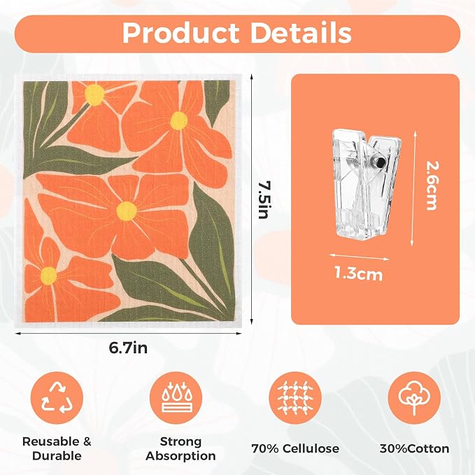 6 Pack Swedish Dishcloths for Kitchen, Abstract Floral Swedish Rags Dish Towels - Image 2