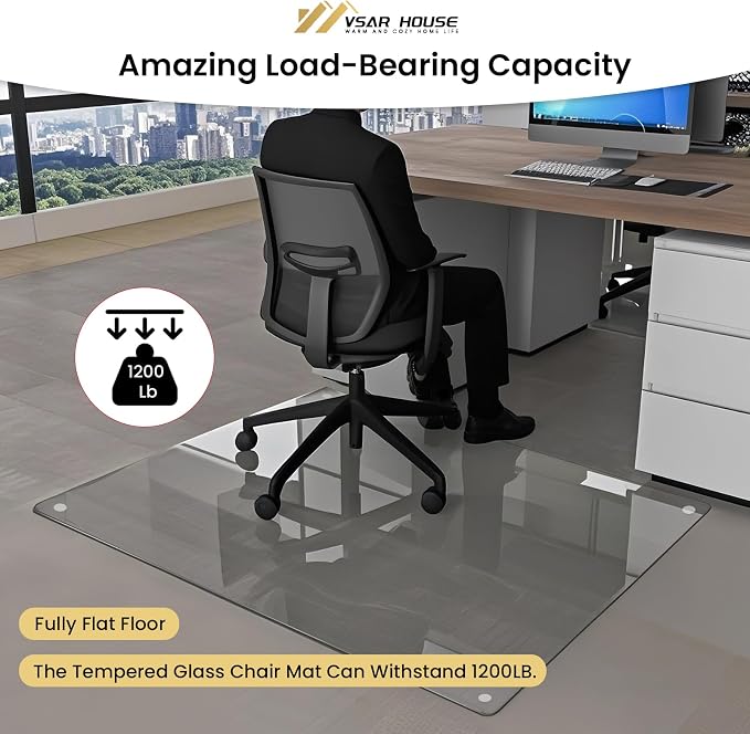 48"x31" Tempered Glass Chair Mat, Heavy Duty Glass Office Floor Mat - Image 2