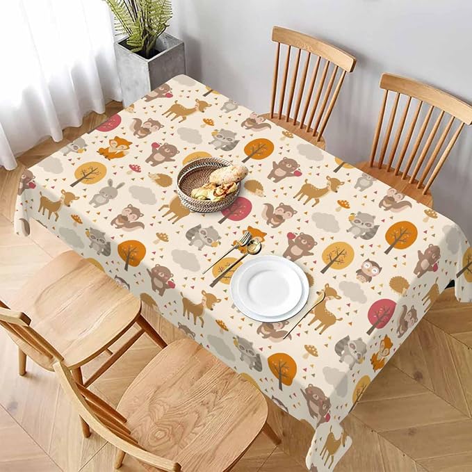 Cute Woodland Animals Table Cloth 52x70 Cartoon Rabbit Hedgehog Raccoon Autumn - Image 3
