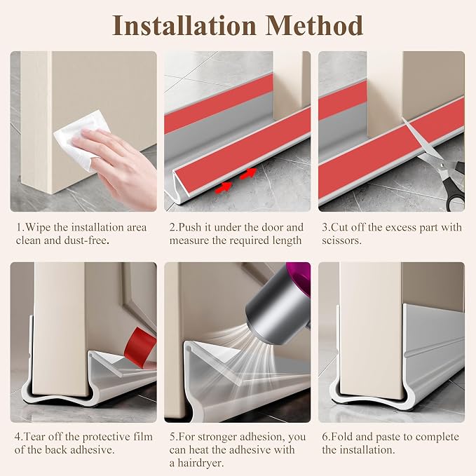 36.6 in Under Door Draft Stopper Reusable Self-Adhesive Door Sweep - Image 3