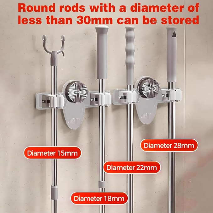 4 Pack Broom Holder Mop Hanger Wall Mount, No Drill Suction Cup Mop and Broom - Image 3