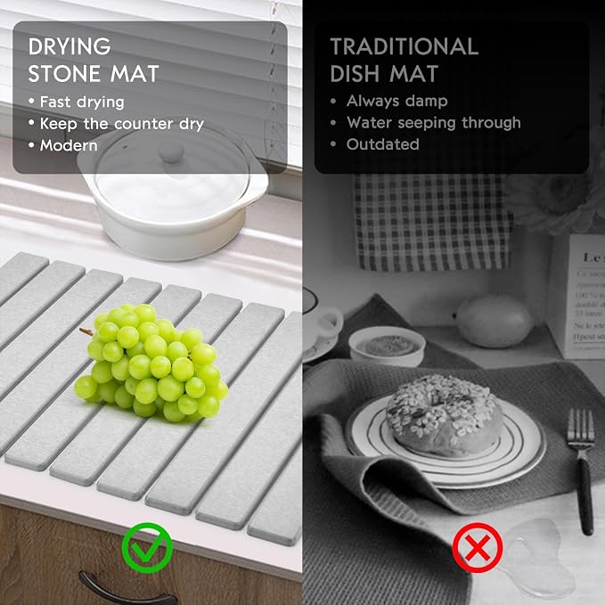 Large Stone Dish Drying Mats for Kitchen Counter, Eco-Friendly Absorbent - Image 4