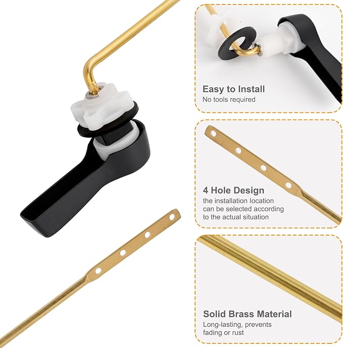 Hibbent Universal Metal Front Mount Toilet Handle Replacement Kit, Brass Toilet - Image 2