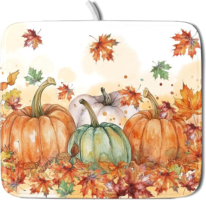 Fall Dish Drying Mat for Kitchen Counter 16×18 Inch Orange Pumpkin Drainer Pad by Unknown