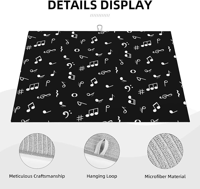 Musicial Kitchen Drying Mat Music Notes Microfiber Dish Drainer Mat - Image 5