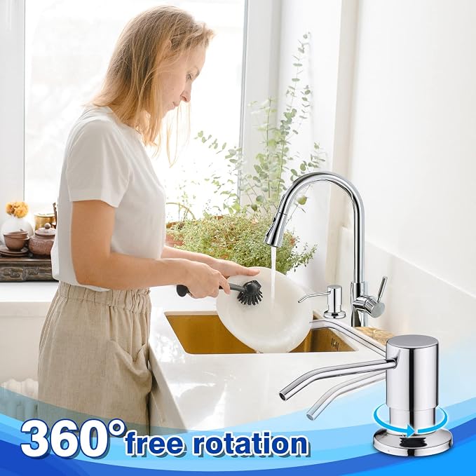 Chrome Soap Dispenser for Kitchen Sink, WEWE Kitchen Sink Soap Dispenser Built - Image 3