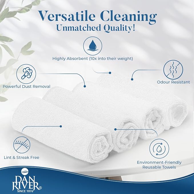 DAN RIVER 12-Pack White Microfiber Towels – Ultra Absorbent, Lint-Free & - Image 3