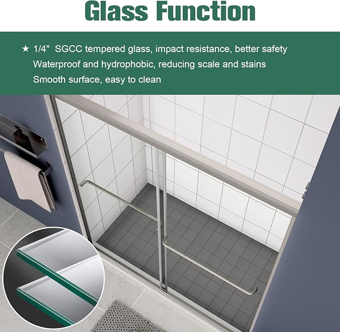 Bypass Glass Shower Door 50-54" W x 70" H - Image 5