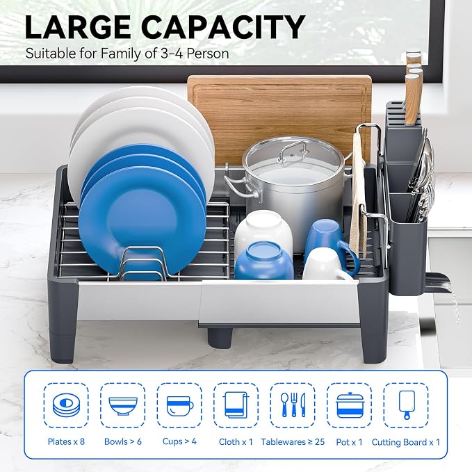 Expandable Dish Drying Rack, Stainless Steel Dish Rack - Image 2