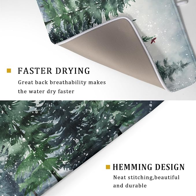 Christmas Tree Dish Drying Mat for Kitchen Counter Winter Pine Tree Dish Drying - Image 3