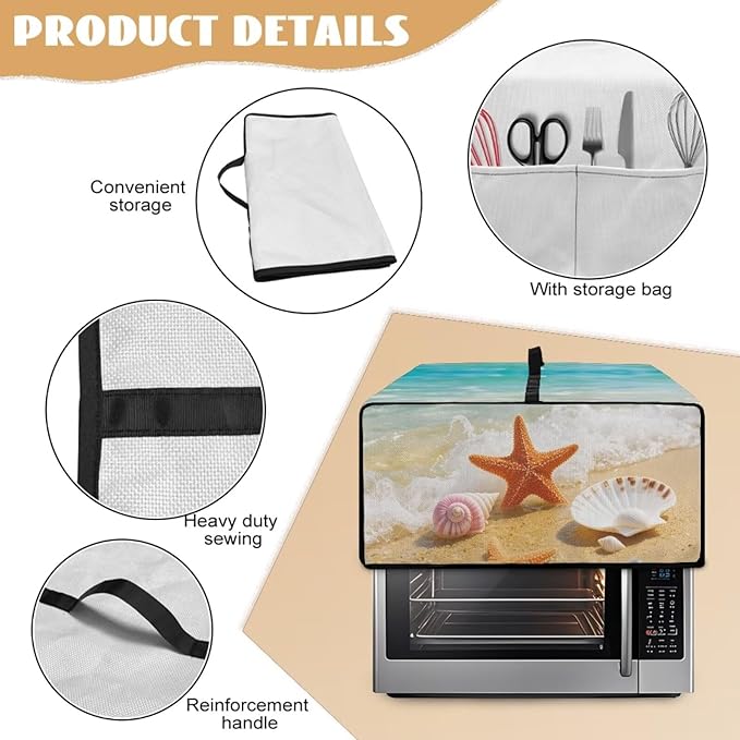 Air Fryer Toaster Oven Dust Cover Countertop Microwave Dust Cover Protector, Compatible with Convection Oven, S, 14.5 x 18.5 x 9 Inches, Beach Starfish Sea Shell