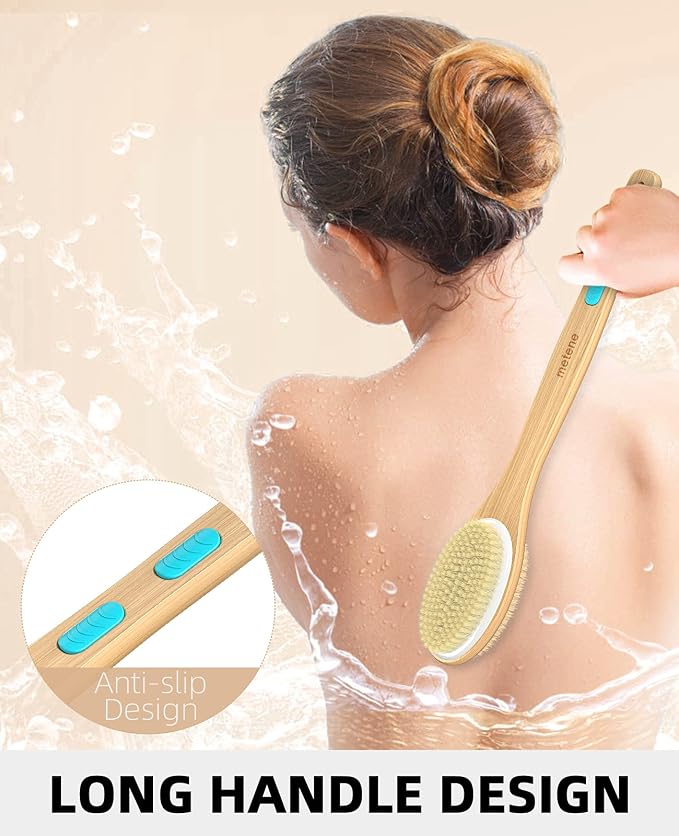 Metene Shower Brush with Soft and Stiff Bristles, Bath Dual-Sided Long Handle - Image 3