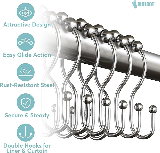 BigFoot Shower Curtain Hooks, Stainless Steel, Rust Resistant, Easy - Image 4