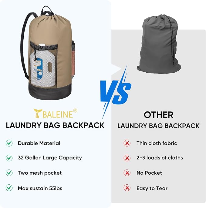 BALEINE 120L Laundry Bag Backpack, 900D Oxford Fabric Large Travel Laundry Bags - Image 5