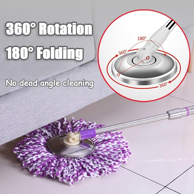 Extended Spin Mop Replacement Mop Handle, Upgraded 60-inch 360 Degrees Rotating - Image 5